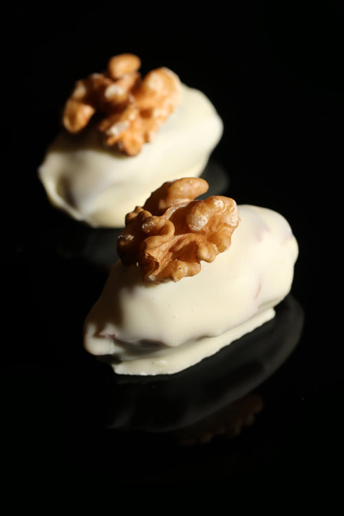 Khudri Date with Walnuts Coated in White Belgian Chocolate