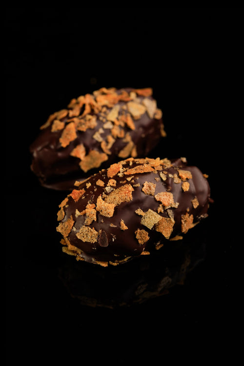 Khudri Date with Crushed Wafer Flakes Coated in Dark Belgian Chocolate
